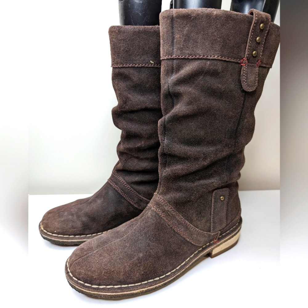 Clarks Brown Suede Mid-Calf Slouch Boots